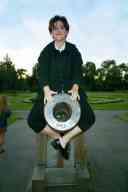 (Playing in Denver, August 2002) Jen Swan on rifled canon at City Park