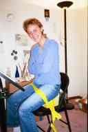 (Chez Zak, January 2003) Sasha taped to chair
