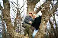 (Hiking Scuppernong, Thanksgiving 2002) Zak pulling Sasha into tree