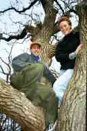 (Hiking Scuppernong, Thanksgiving 2002) Zak and Sasha in tree