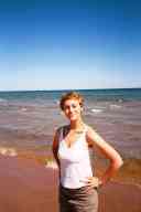 (Lake Michigan, July 2003) Sasha on beach of Lake Michigan