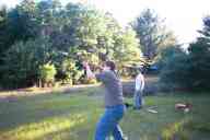 (Shooting at Farm, July 2003) Max shooting trap; Abe looking on