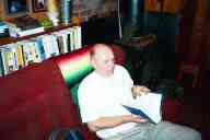 (Farm, July 2003) Dad realing Harry Potter 5